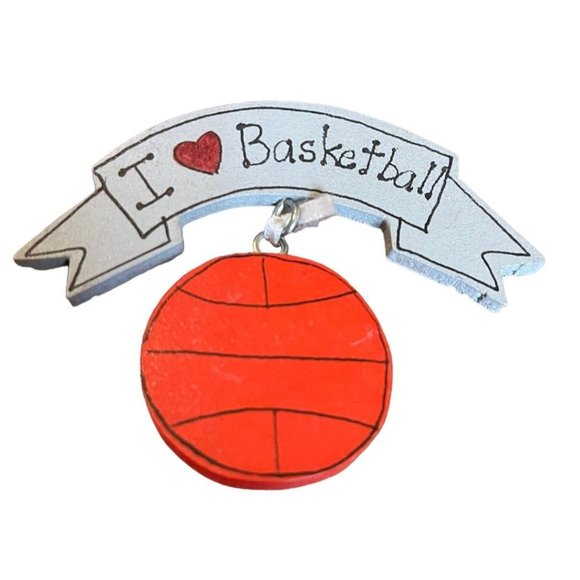 I Love Basketball Hand Painted Pin Wooden Pin Pendant - Picture 1 of 6